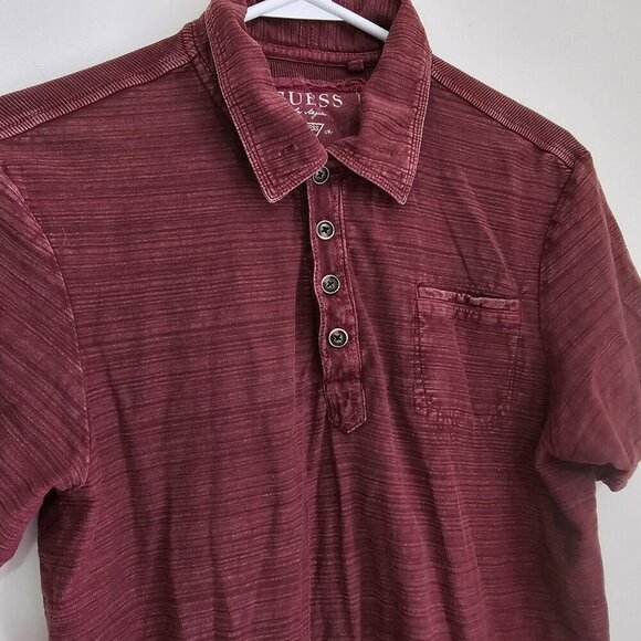 Men's Guess Short Sleeve Golf Shirt, Size S, Brown/Burgundy - Picture 7 of 14
